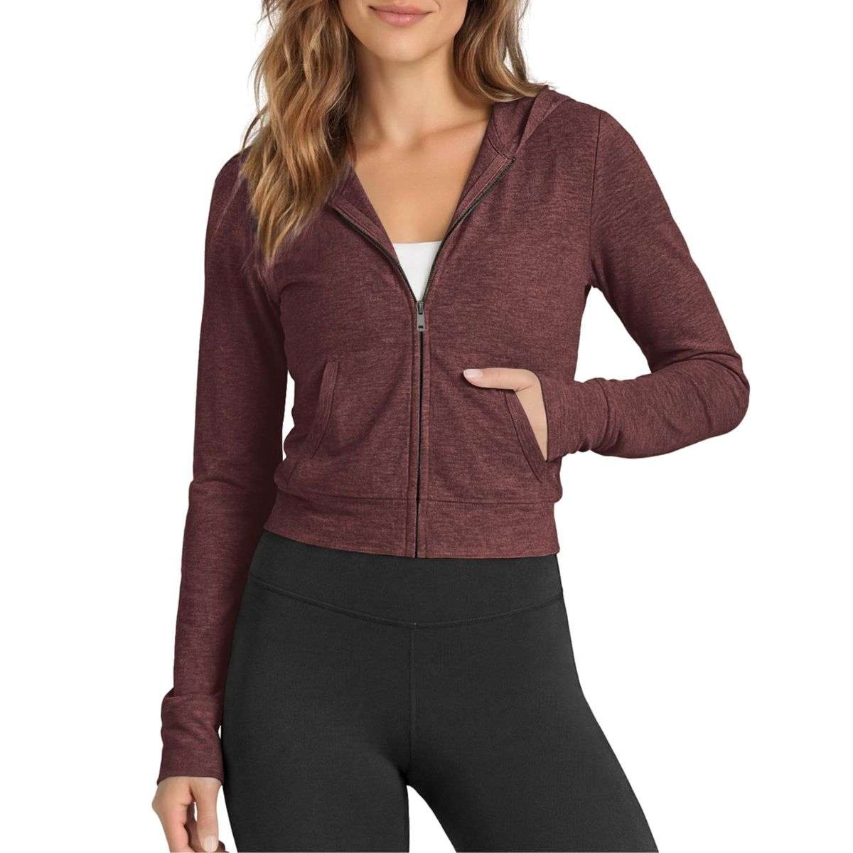 Women’s Full Zip Up Hooded Cropped Jacket with Pockets