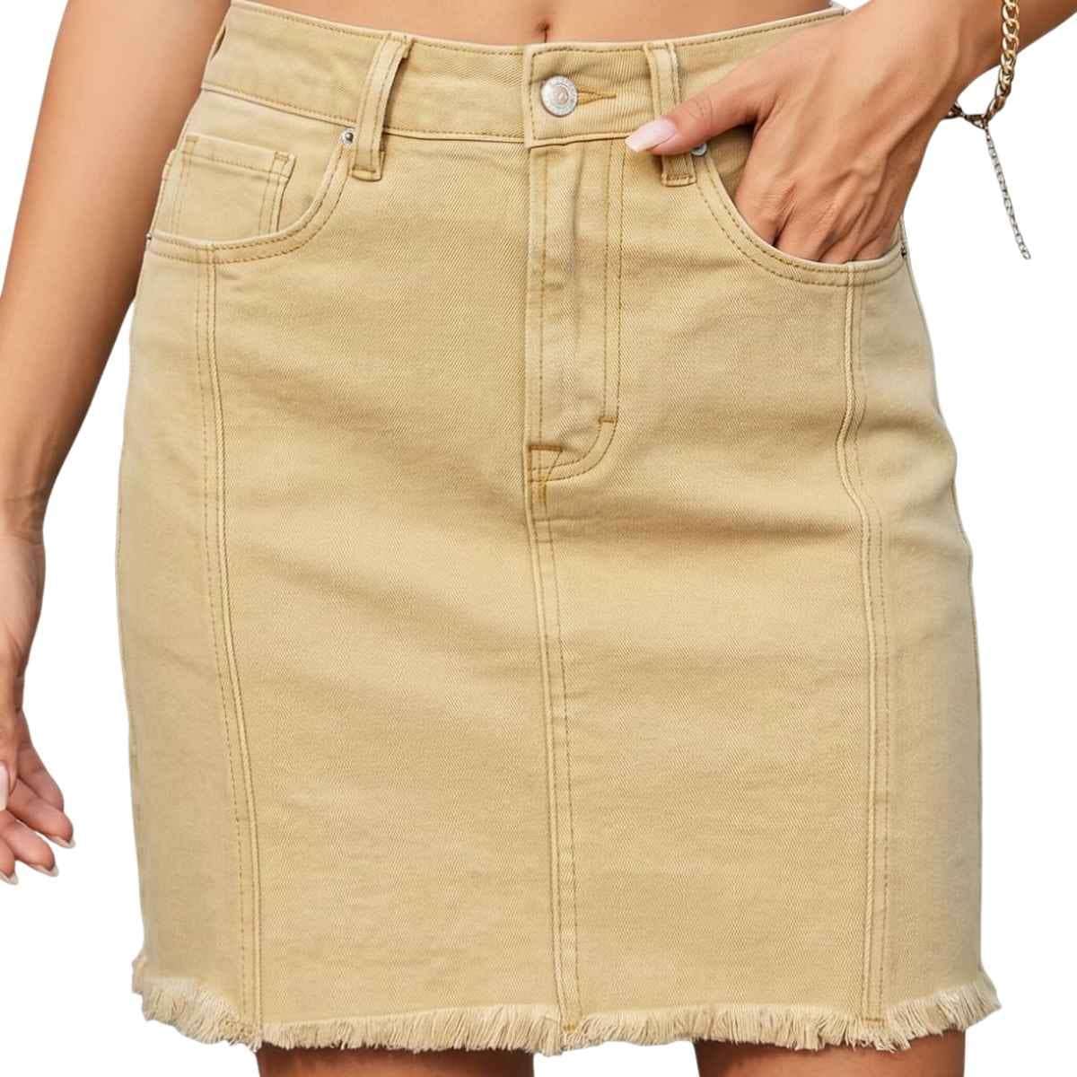 Women’s High Waisted Seam Stitched Denim Skirt
