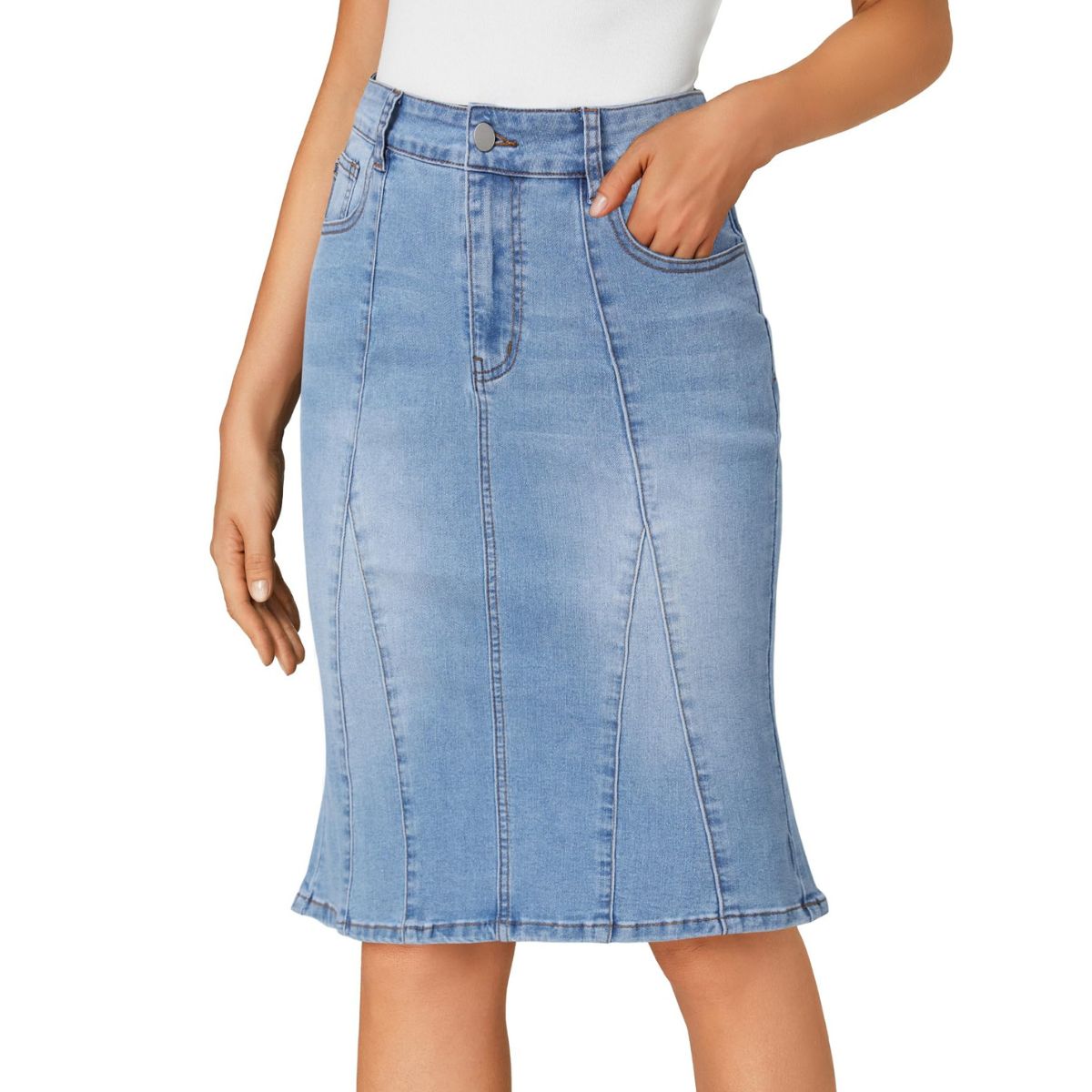 Women’s High Waisted Denim Midi Skirt