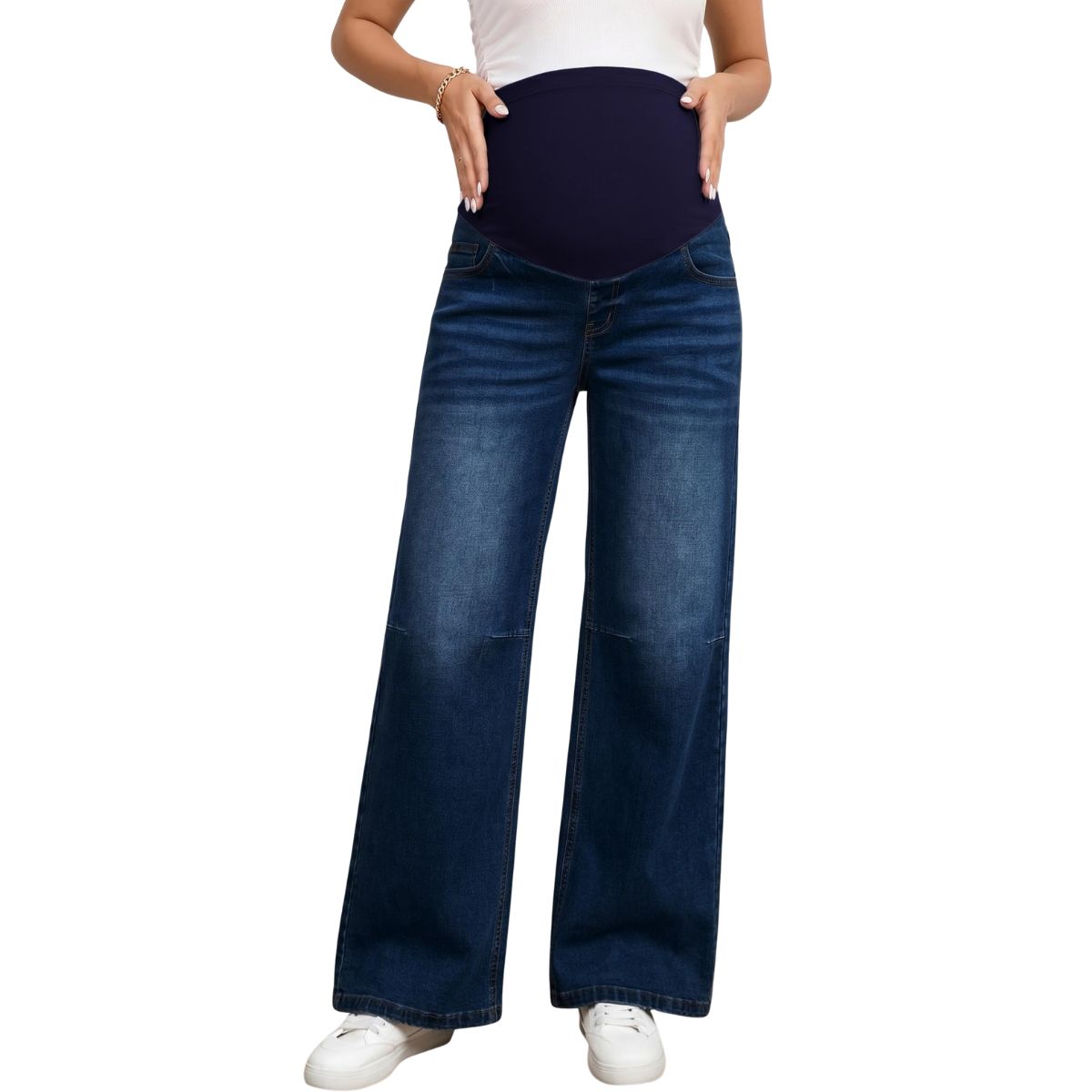 Maternity Stretchy Over The Belly Wide Leg Denim Pants