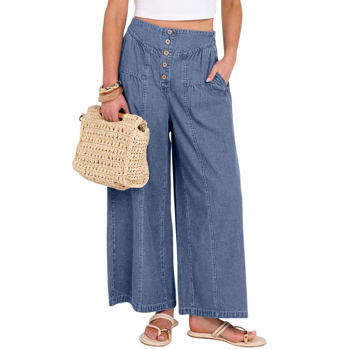 Women’s High Waisted Loose Barrel Leg Ankle Jeans