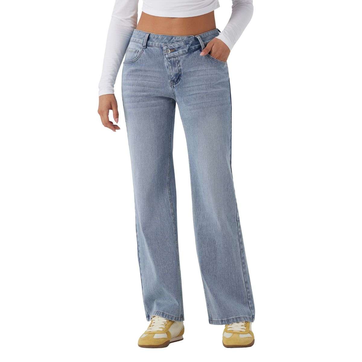 Women’s Asymmetrical Low Rise Straight Leg Jeans