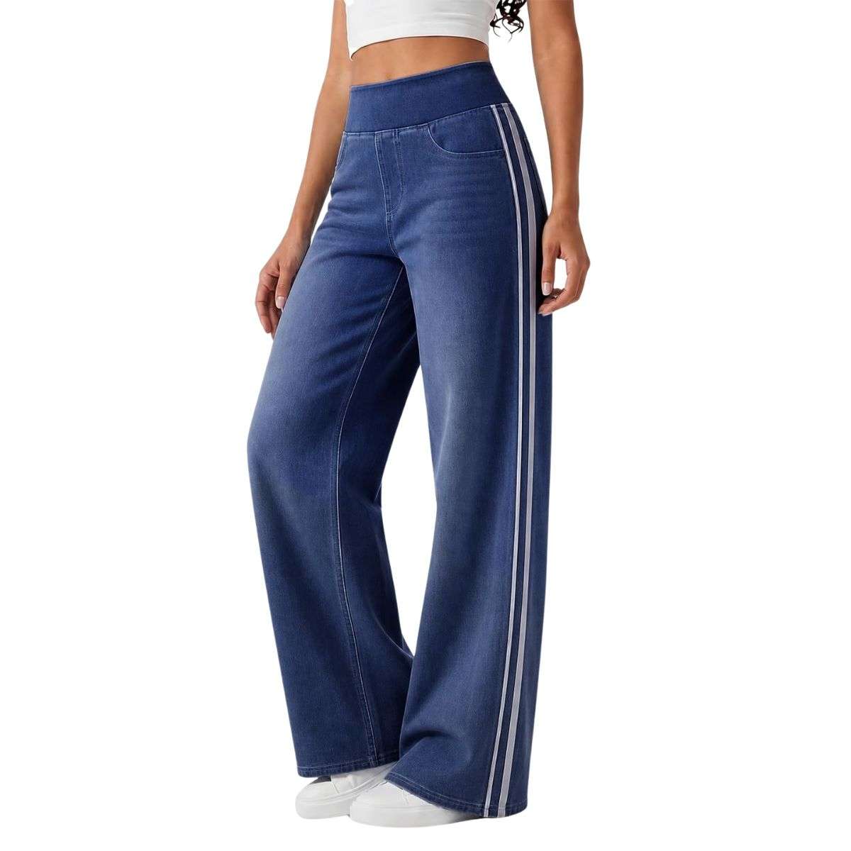 Women’s Side Stripe Stretch Wide Leg Jeans
