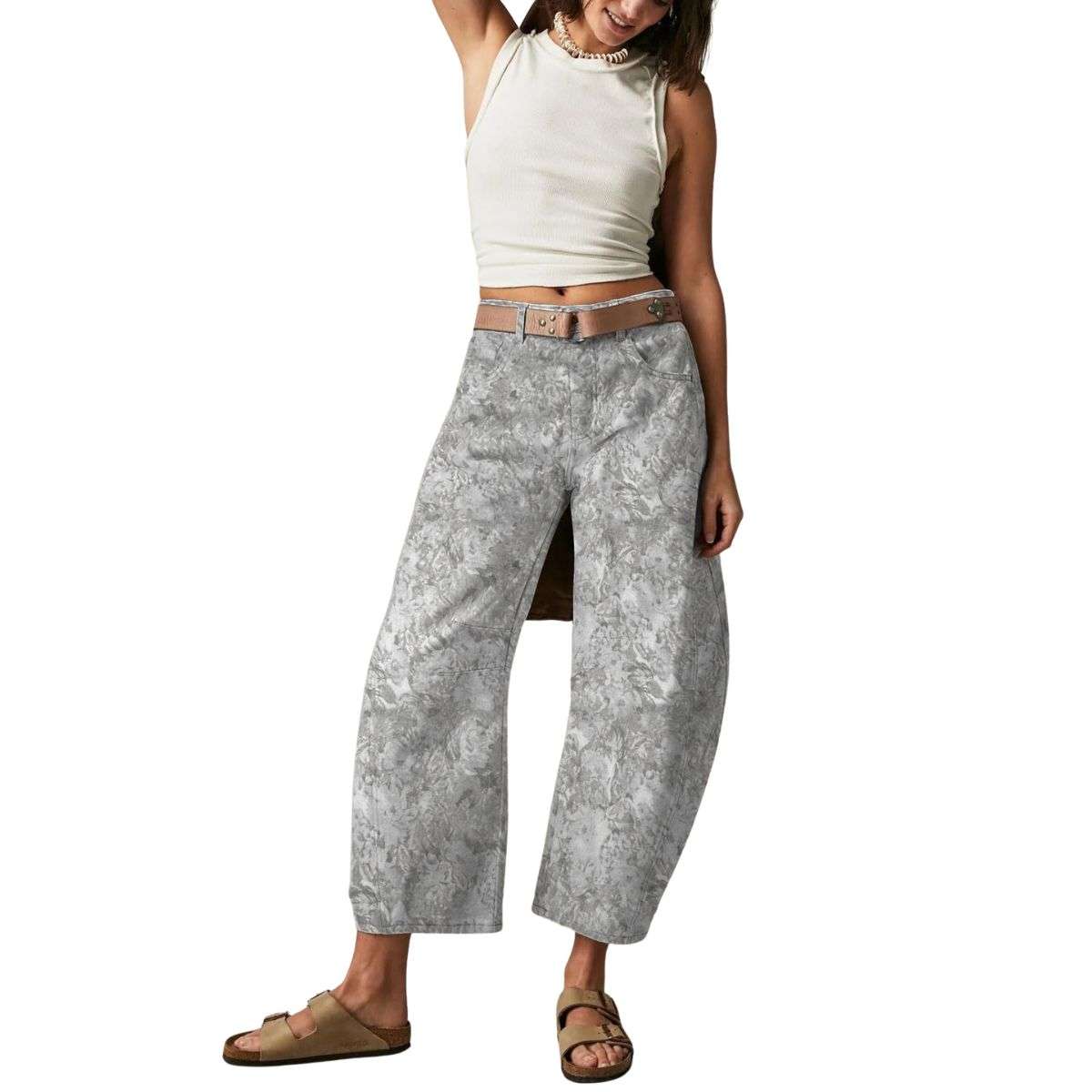 Women’s Mid Rise Printed Loose Barrel Leg Jeans