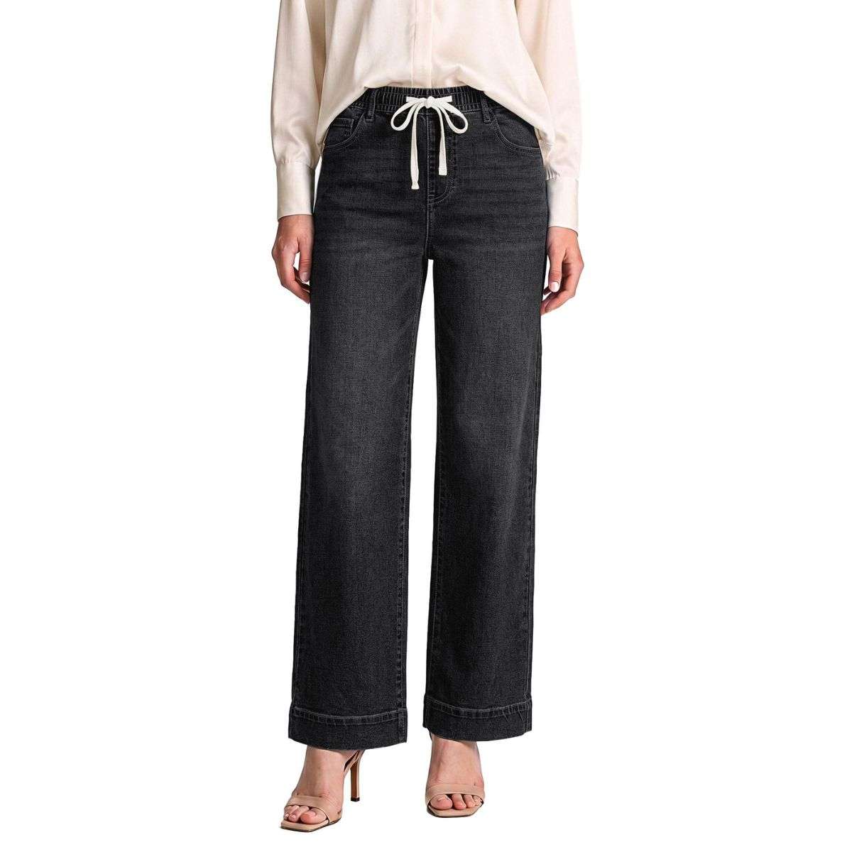 Women’s High Waist Pull On Stretchy Straight Leg Denim Long Pants