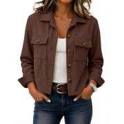 Women’s Fashion Cropped Corduroy Collared Long Sleeve Jacket
