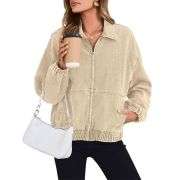 Women’s Zip Up Long Sleeve Loose Fit Denim Jacket