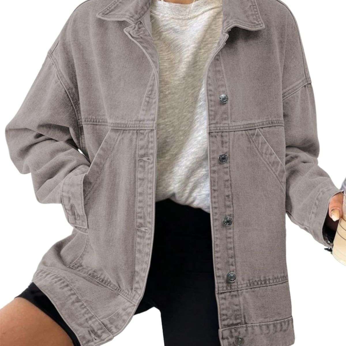 Women’s Casual Drop Shoulder Button Front Denim Jacket With Pockets