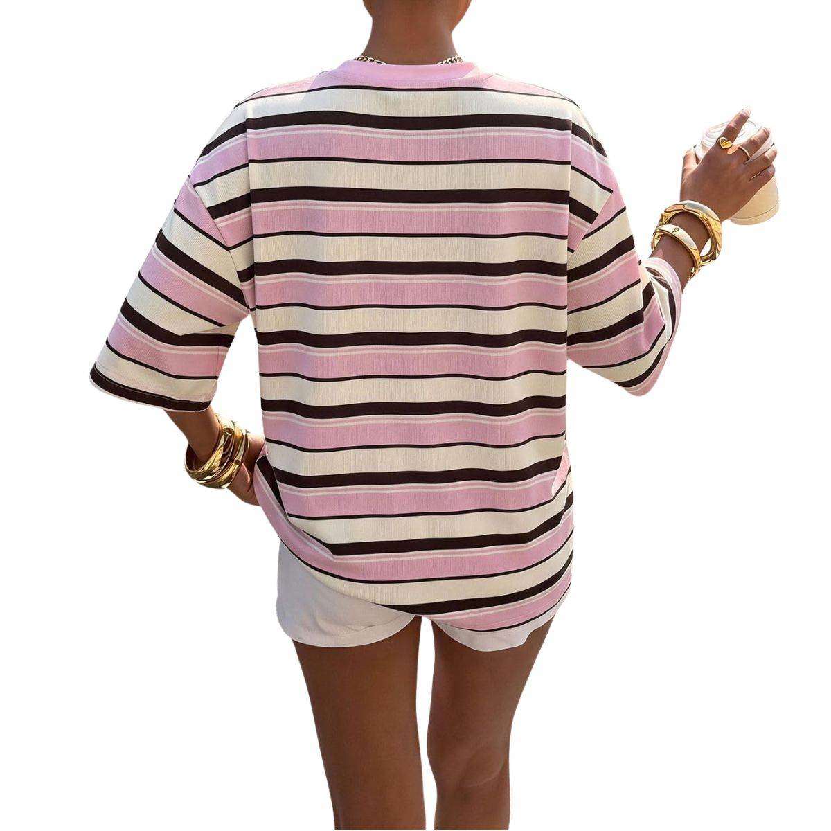 Women’s Y2K Striped Print Loose Short Sleeve T-Shirt