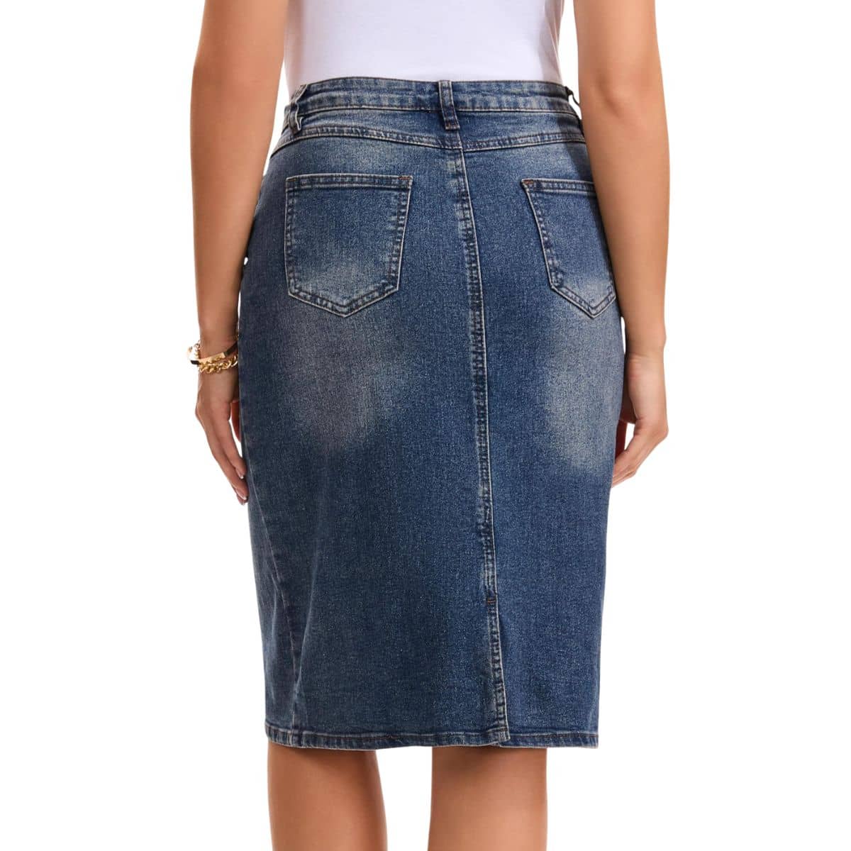 Women’s Stretchy Back Slit Midi Denim Skirt