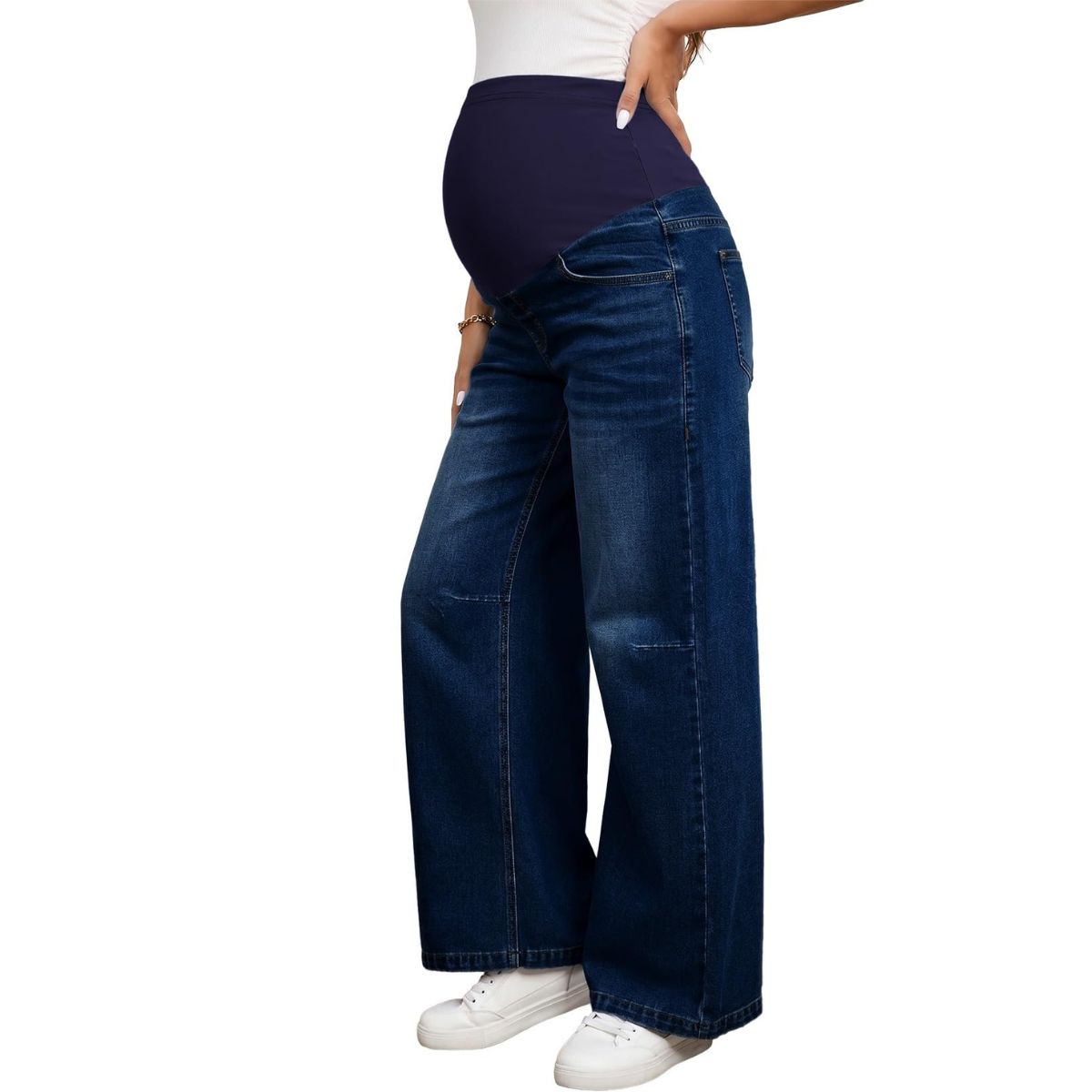 Maternity Stretchy Over The Belly Wide Leg Denim Pants