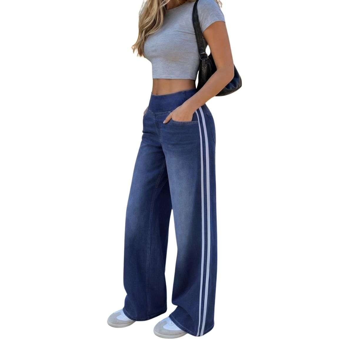 Women’s Side Stripe Stretch Wide Leg Jeans