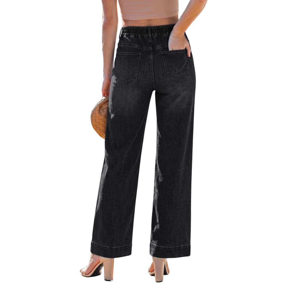 Women’s High Waist Pull On Stretchy Straight Leg Denim Long Pants