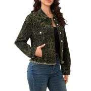 Women’s Cheetah Print Stretch Frayed Hem Denim Jacket