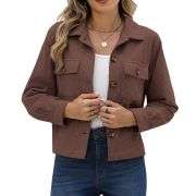 Women’s Fashion Cropped Corduroy Collared Long Sleeve Jacket