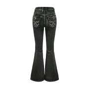 Women’s Gothic Punk Rhinestone Embroidered Flare Jeans