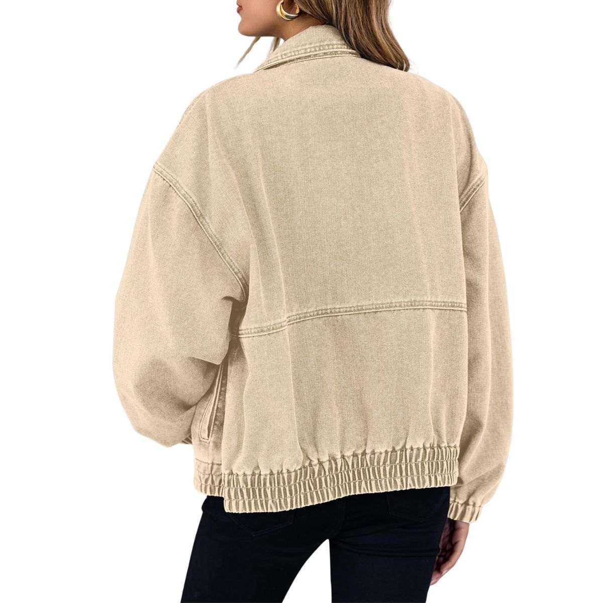 Women’s Zip Up Long Sleeve Loose Fit Denim Jacket