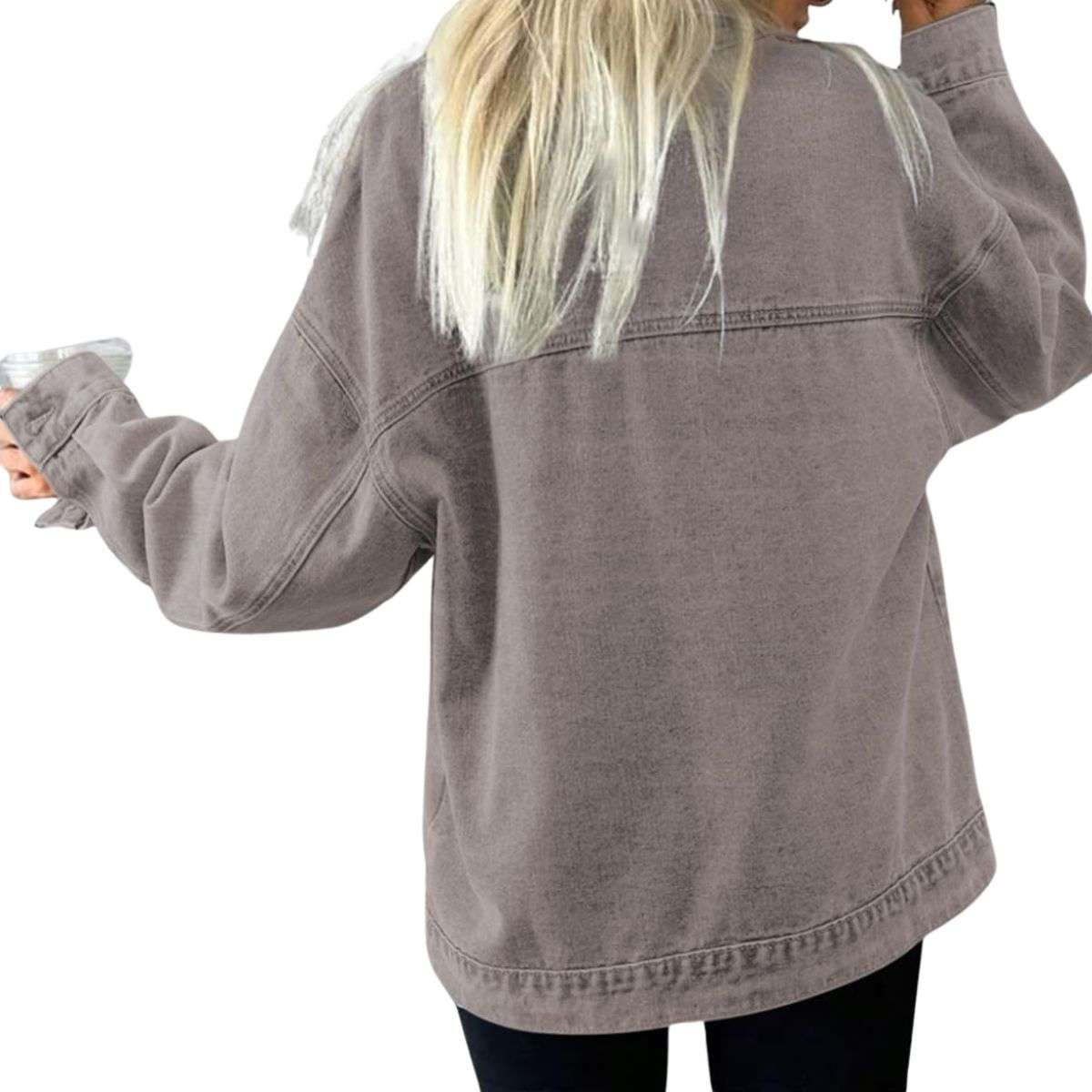 Women’s Casual Drop Shoulder Button Front Denim Jacket With Pockets