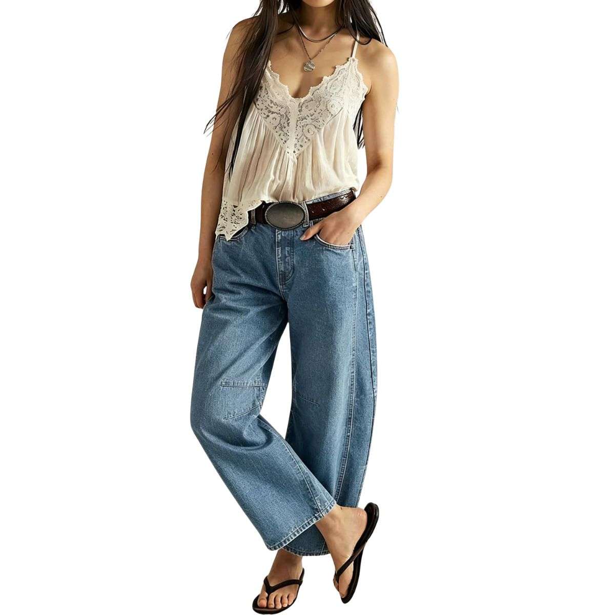 Women’s Casual Wide Leg Mid Rise Denim Jeans