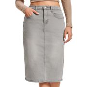 Women’s Stretchy Back Slit Midi Denim Skirt