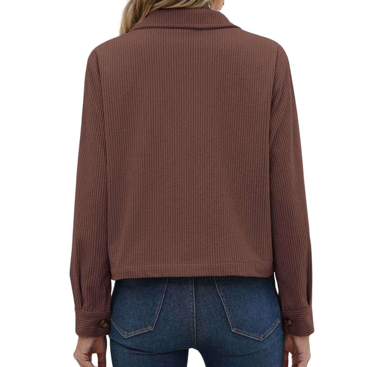 Women’s Fashion Cropped Corduroy Collared Long Sleeve Jacket
