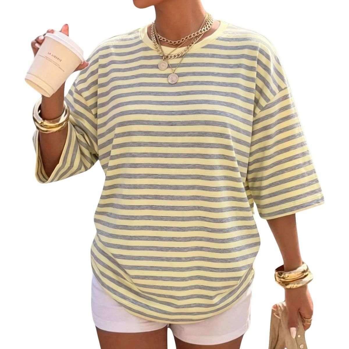 Women’s Y2K Striped Print Loose Short Sleeve T-Shirt