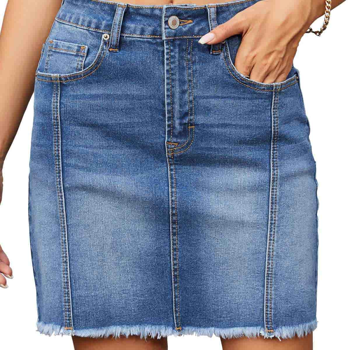 Women’s High Waisted Seam Stitched Denim Skirt