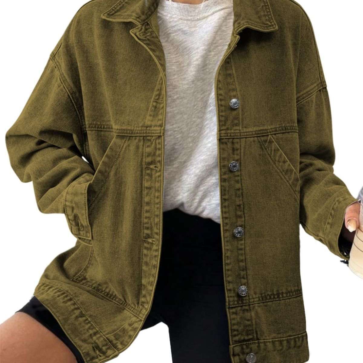 Women’s Casual Drop Shoulder Button Front Denim Jacket With Pockets
