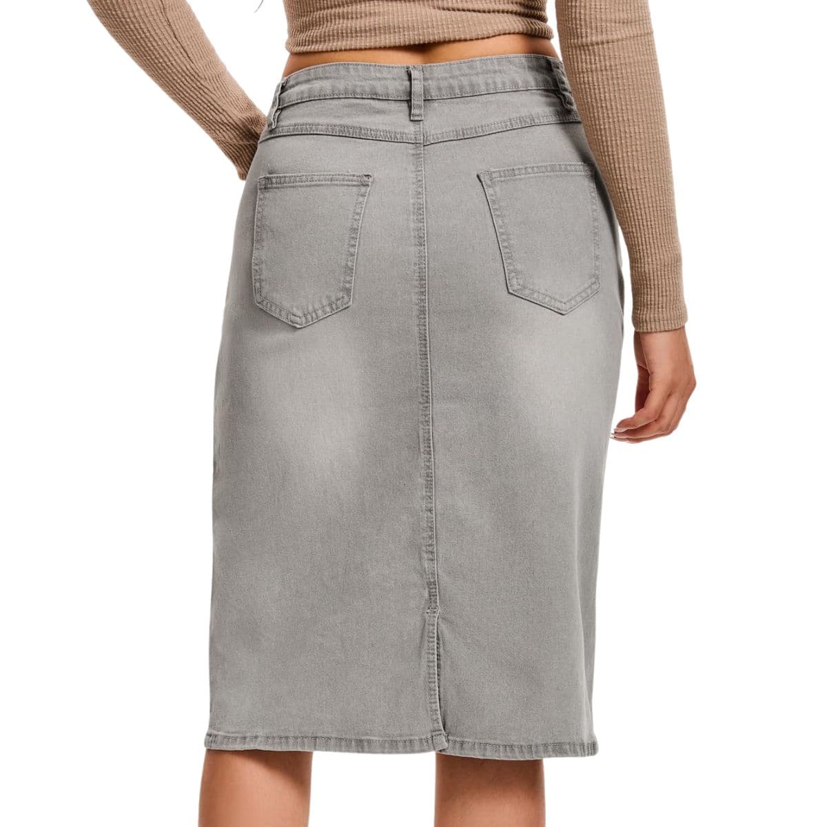 Women’s Stretchy Back Slit Midi Denim Skirt