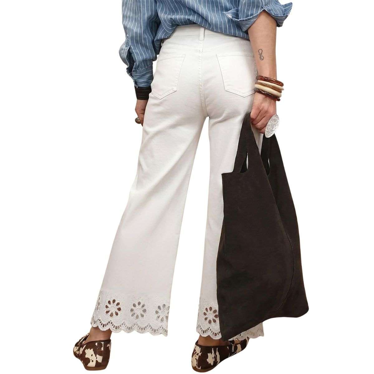 Women’s Embroidered Stretch Wide Leg Jeans