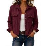 Women’s Fashion Cropped Corduroy Collared Long Sleeve Jacket