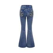 Women’s Gothic Punk Rhinestone Embroidered Flare Jeans