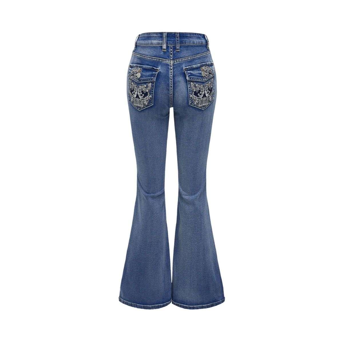 Women’s Gothic Punk Rhinestone Embroidered Flare Jeans