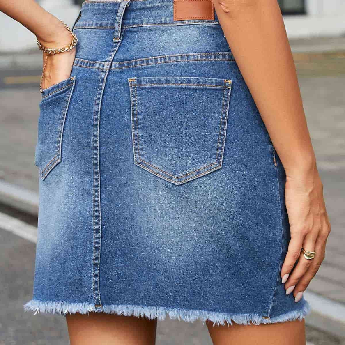 Women’s High Waisted Seam Stitched Denim Skirt