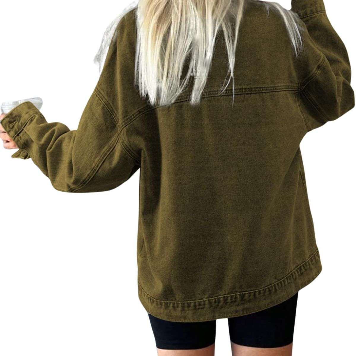 Women’s Casual Drop Shoulder Button Front Denim Jacket With Pockets