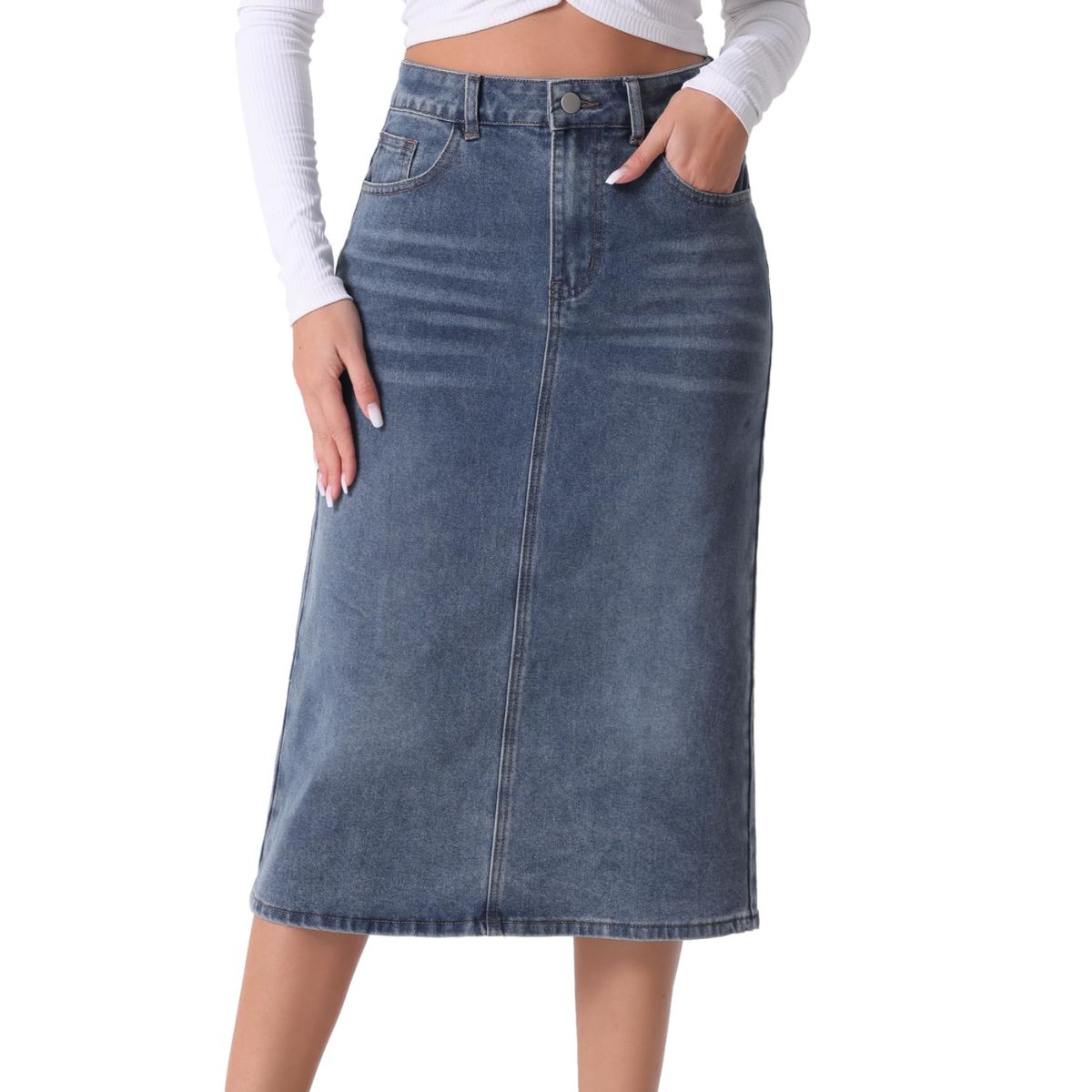 Women’s High Waisted Midi Denim Skirt