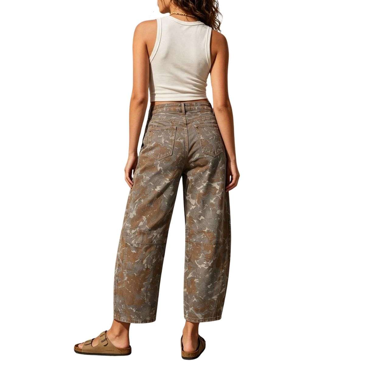 Women’s Mid Rise Printed Loose Barrel Leg Jeans