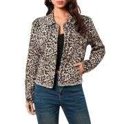 Women’s Cheetah Print Stretch Frayed Hem Denim Jacket