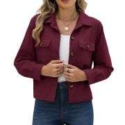 Women’s Fashion Cropped Corduroy Collared Long Sleeve Jacket