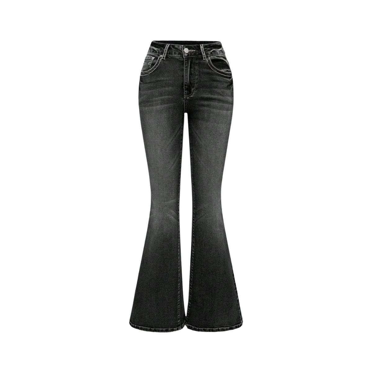 Women’s Gothic Punk Rhinestone Embroidered Flare Jeans
