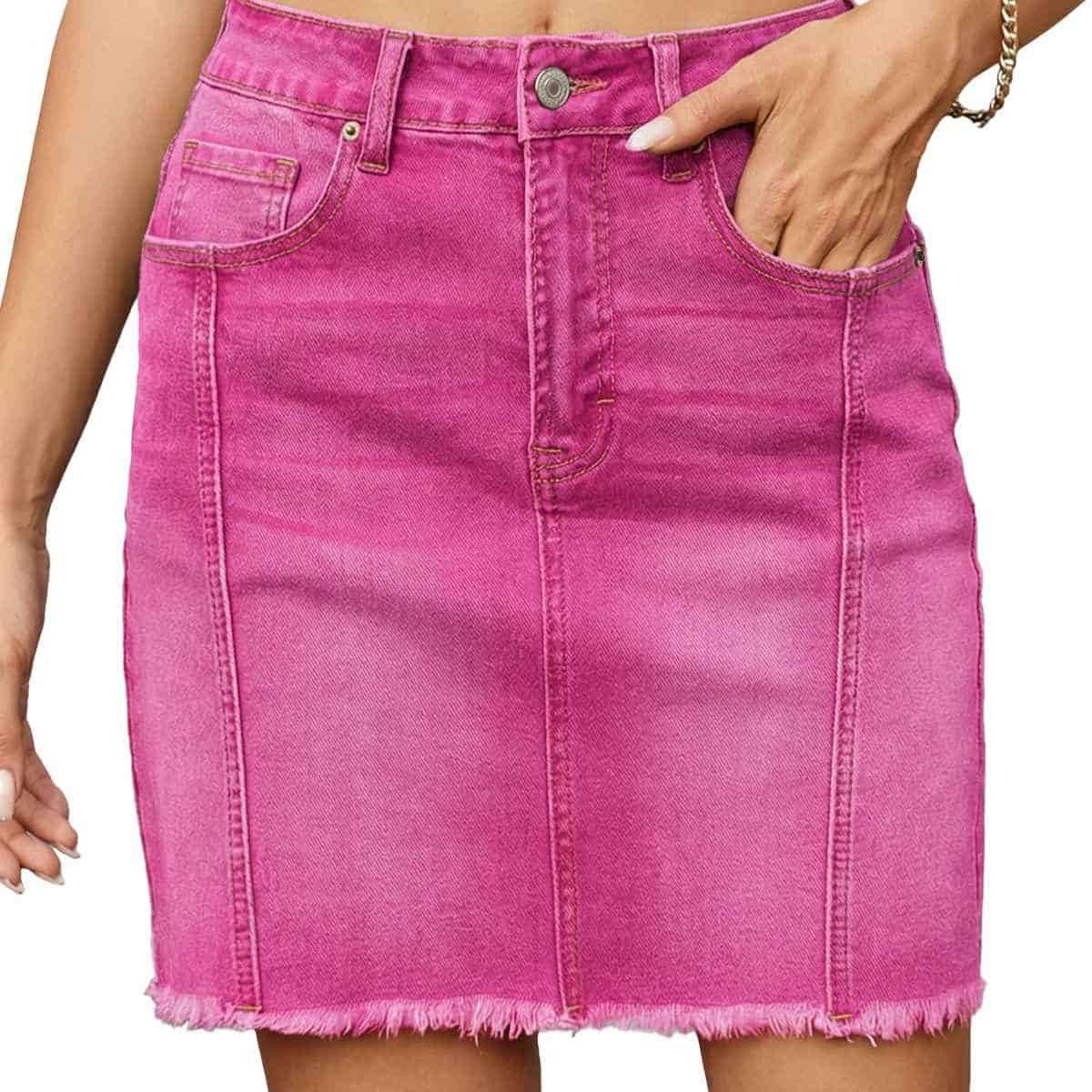 Women’s High Waisted Seam Stitched Denim Skirt