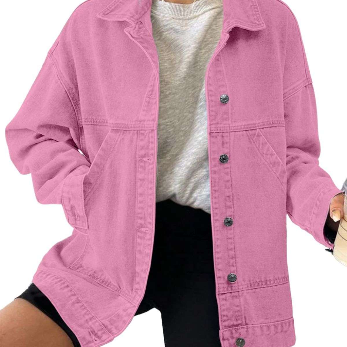 Women’s Casual Drop Shoulder Button Front Denim Jacket With Pockets