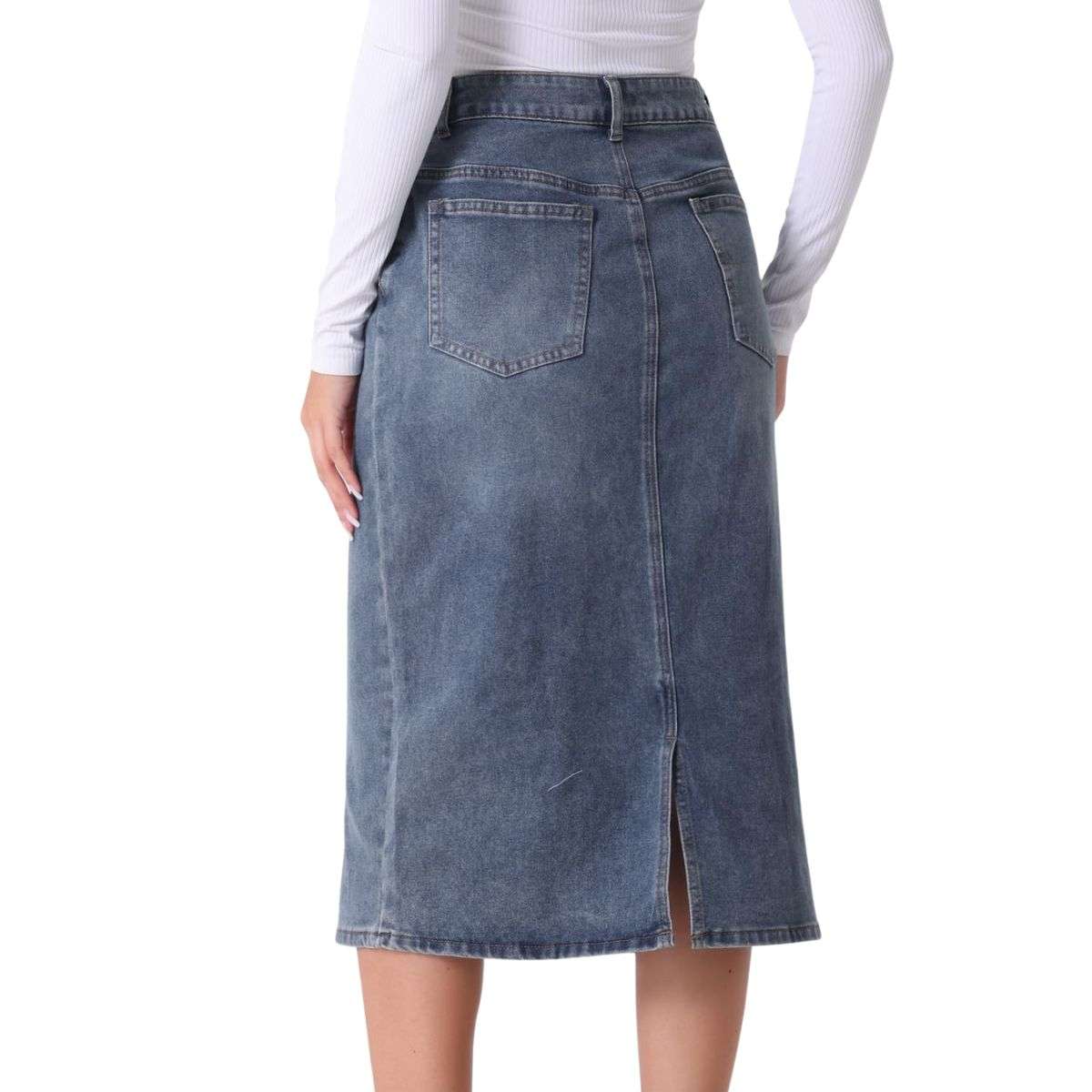 Women’s High Waisted Midi Denim Skirt
