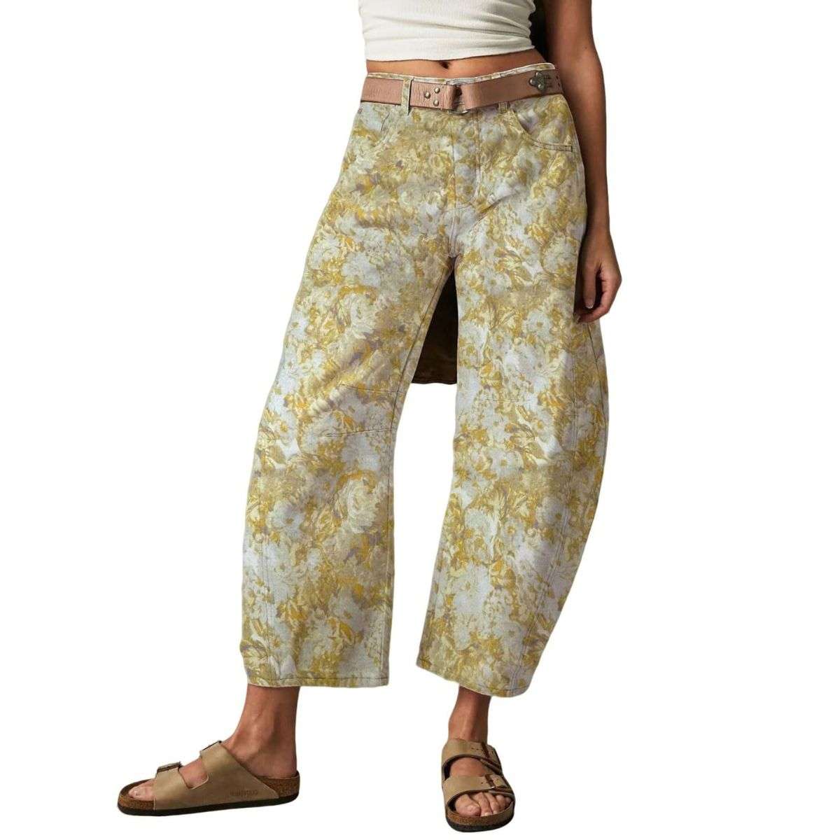 Women’s Mid Rise Printed Loose Barrel Leg Jeans