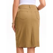 Women’s Stretchy Back Slit Midi Denim Skirt