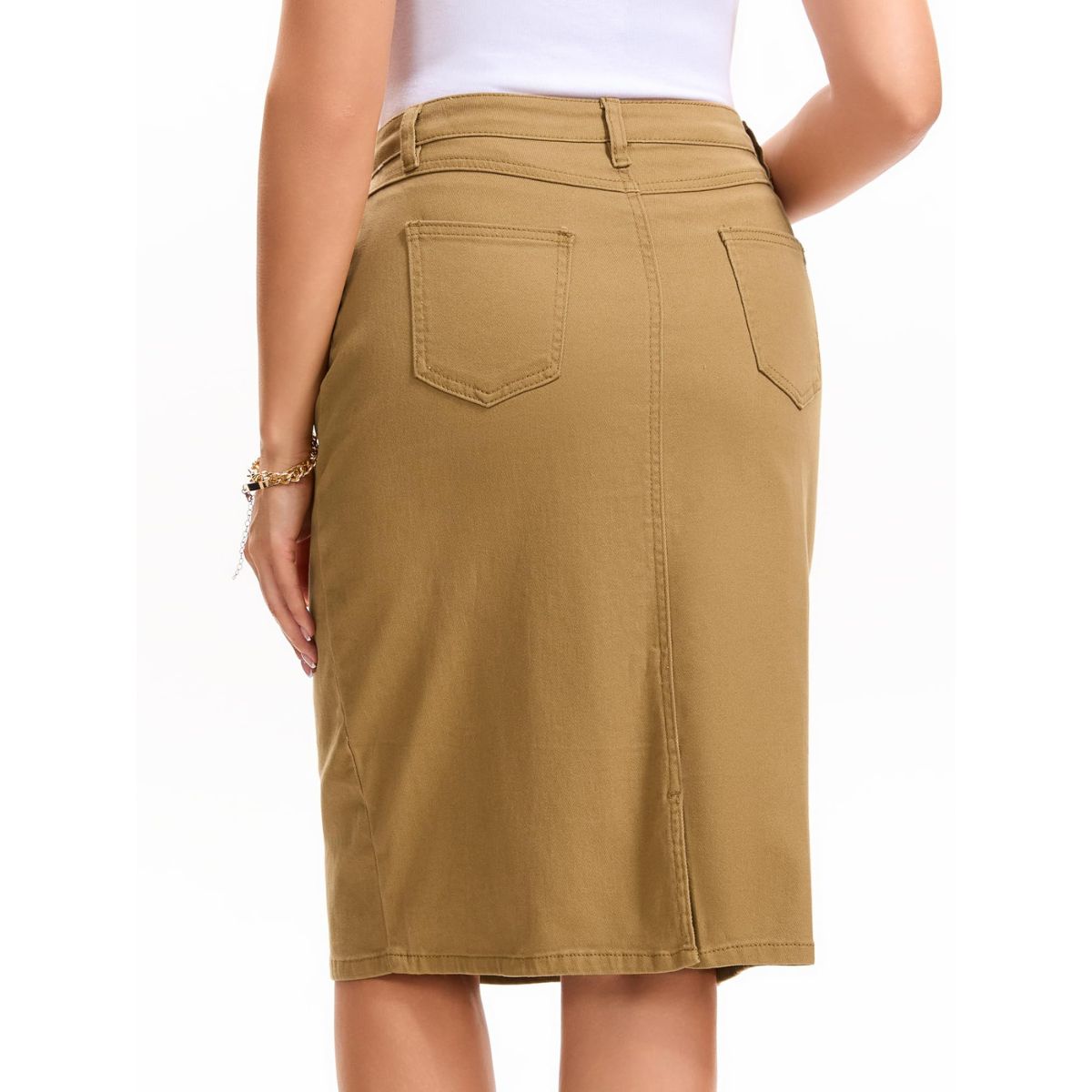 Women’s Stretchy Back Slit Midi Denim Skirt