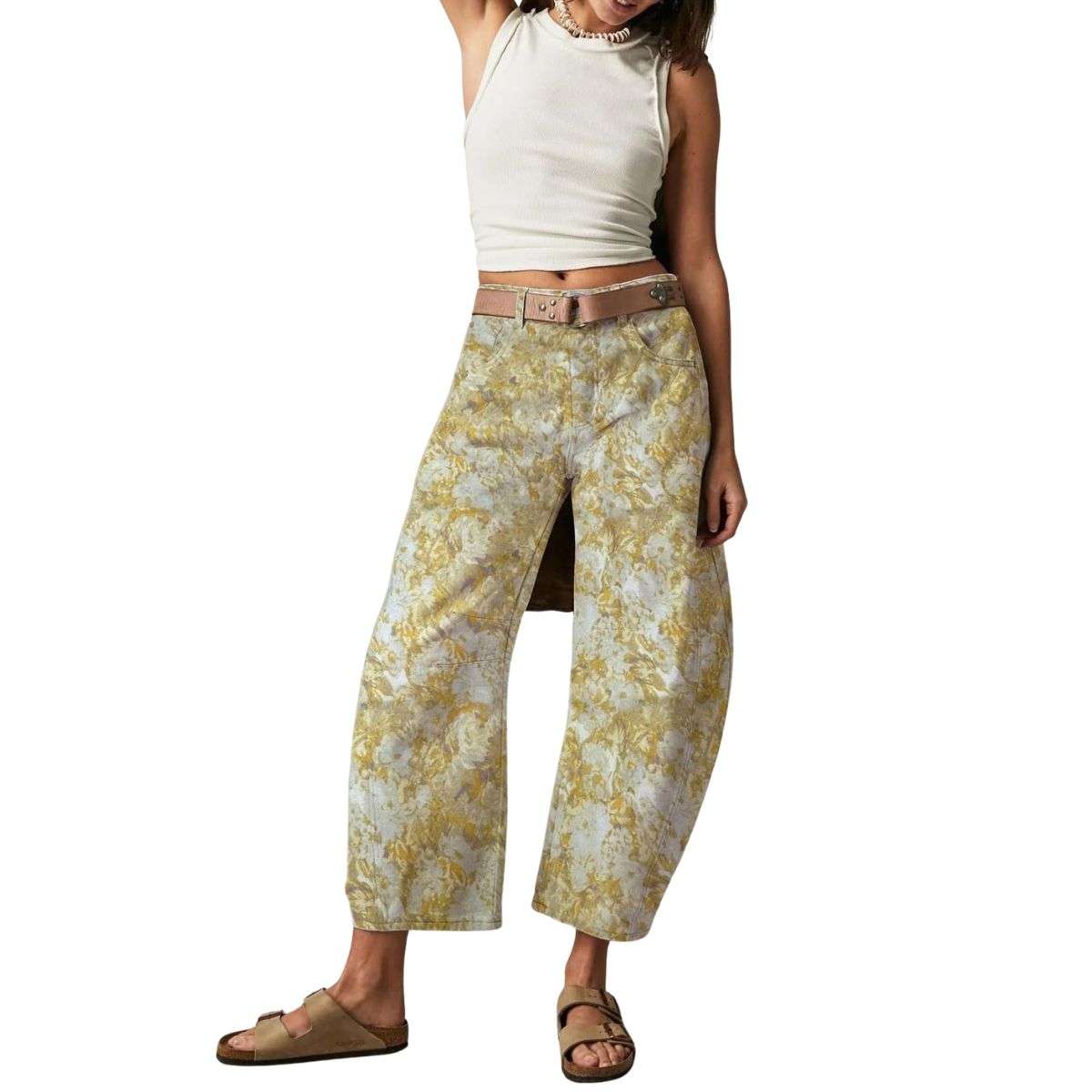 Women’s Mid Rise Printed Loose Barrel Leg Jeans