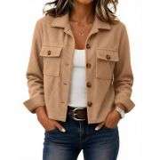 Women’s Fashion Cropped Corduroy Collared Long Sleeve Jacket