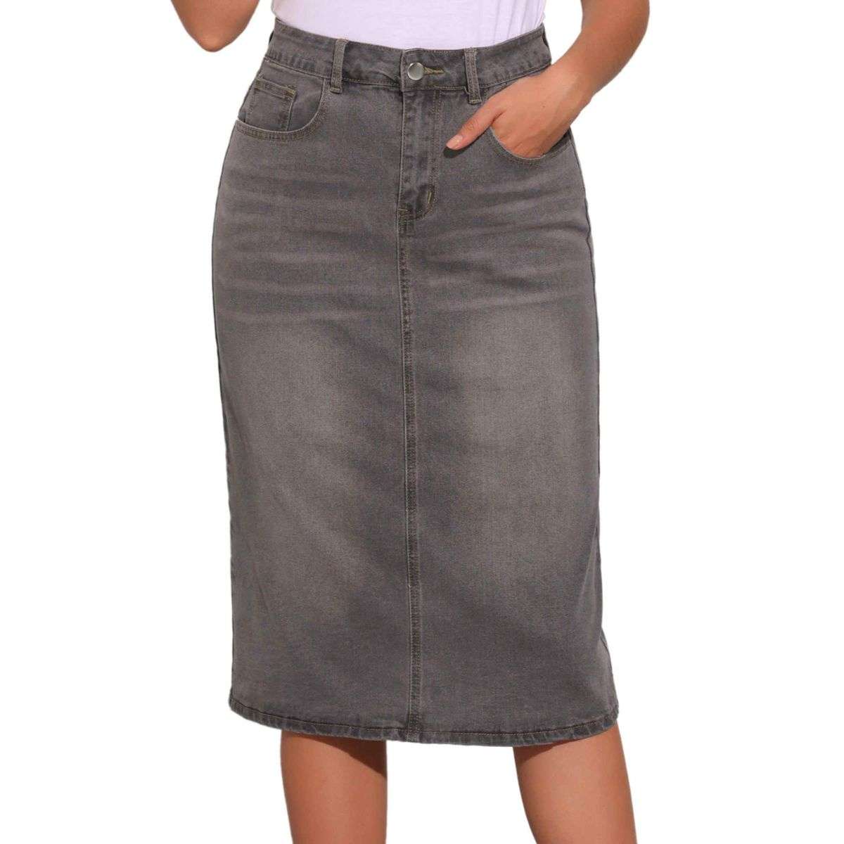 Women’s High Waisted Midi Denim Skirt