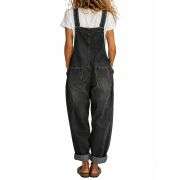 Women’s Y2K Style Button Front Wide Leg Denim Bib Overalls